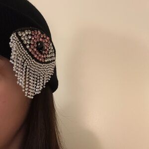 Chic Black Beanie with Eye Design